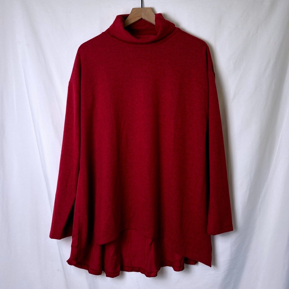 DG2 Diane Gilman Womens Mixed Media Turtleneck Tunic Size XL Burgundy Red NEW